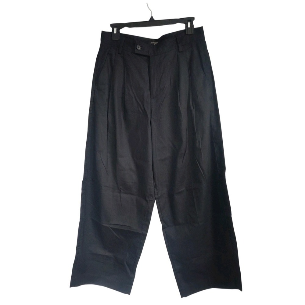 New Banana Republic Trouser Pants 12 Petite Linen Blend Wide Leg Pleated Black - Picture 2 of 10